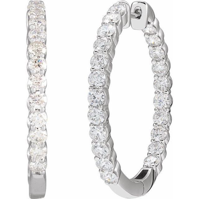 14K White 3 CTW Lab-Grown Diamond Inside-Outside Hinged 30 mm Hoop Earrings