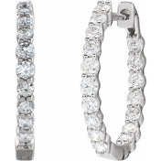 14K White 1 CTW Lab-Grown Diamond Inside-Outside Hinged 19.3 mm Hoop Earrings