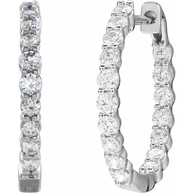 14K White 1 CTW Lab-Grown Diamond Inside-Outside Hinged 19.3 mm Hoop Earrings