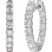14K White 2 CTW Lab-Grown Diamond Inside-Outside Hinged 20 mm Hoop Earrings