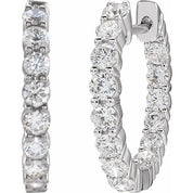 14K White 2 CTW Lab-Grown Diamond Inside-Outside Hinged 20 mm Hoop Earrings