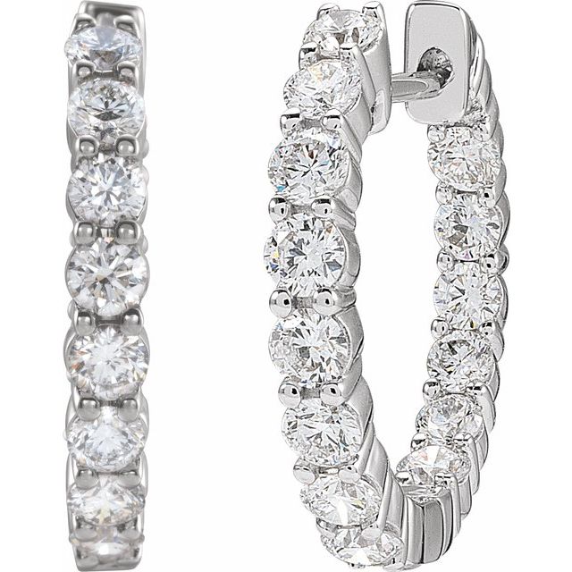 14K White 2 CTW Lab-Grown Diamond Inside-Outside Hinged 20 mm Hoop Earrings