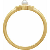 14K Yellow Cultured White Seed Pearl Floral Ring