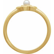 14K Yellow Cultured White Seed Pearl Floral Ring