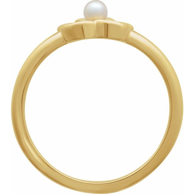 14K Yellow Cultured White Seed Pearl Floral Ring