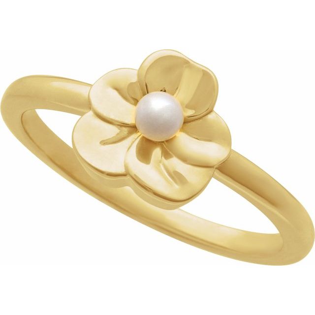 14K Yellow Cultured White Seed Pearl Floral Ring