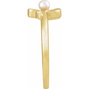 14K Yellow Cultured White Seed Pearl Floral Ring