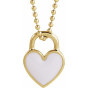 14K Yellow White Enamel Heart 18" Necklace
