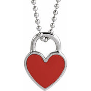 14K White Red Enamel Heart 18" Necklace