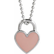 14K White Pink Enamel Heart 18" Necklace