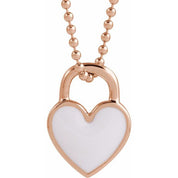 14K Rose White Enamel Heart 18" Necklace
