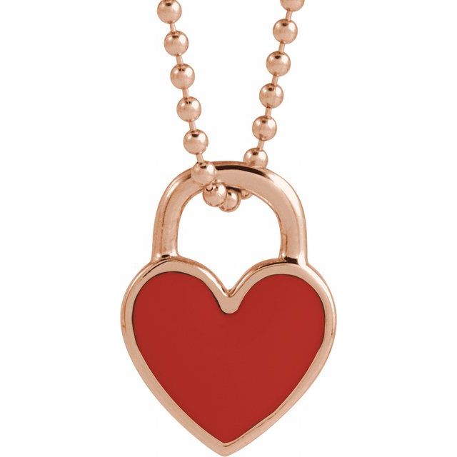 14K Rose Red Enamel Heart 18" Necklace