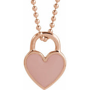 14K Rose Pink Enamel Heart 18" Necklace