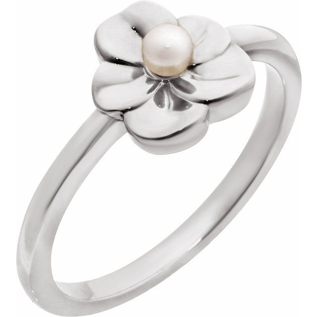 Platinum Cultured White Seed Pearl Floral Ring