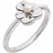 14K White Cultured White Seed Pearl Floral Ring