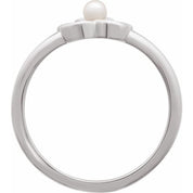 14K White Cultured White Seed Pearl Floral Ring