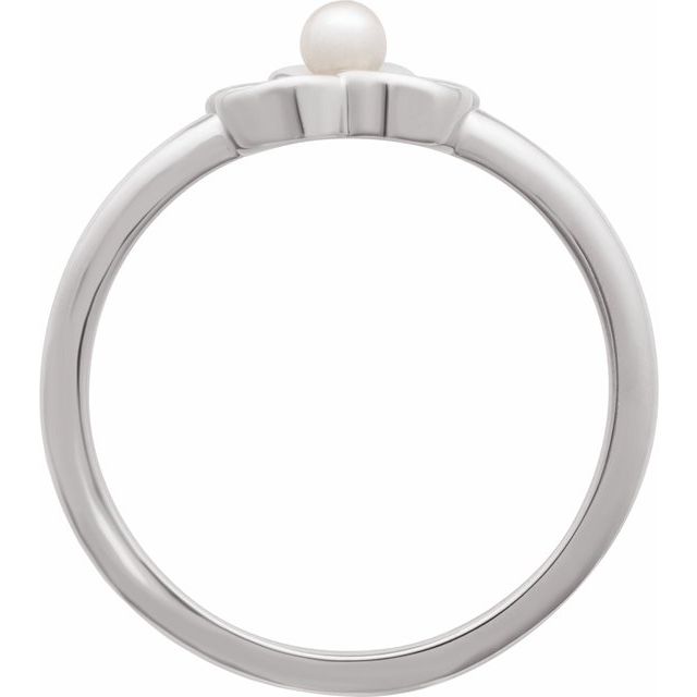 14K White Cultured White Seed Pearl Floral Ring