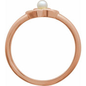14K Rose Cultured White Seed Pearl Floral Ring