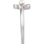 14K White Cultured White Seed Pearl Floral Ring