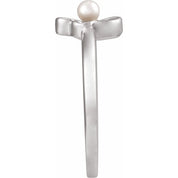 14K White Cultured White Seed Pearl Floral Ring