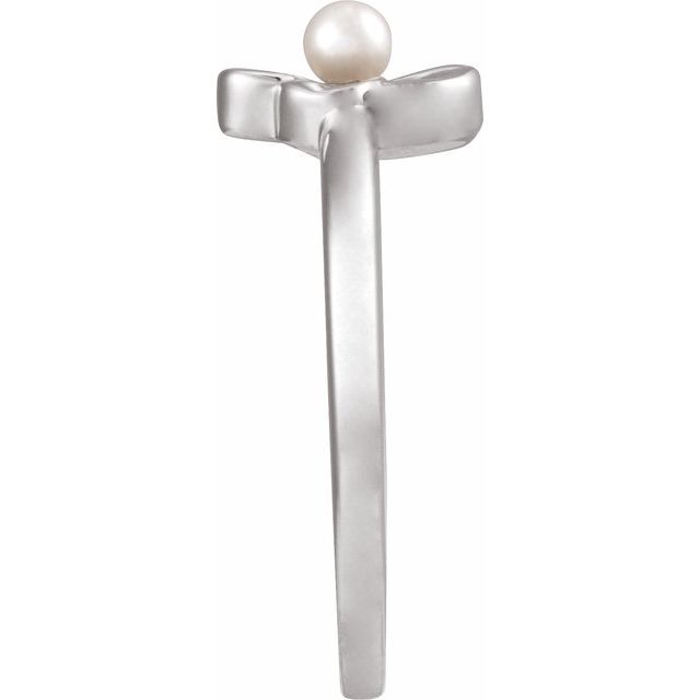 14K White Cultured White Seed Pearl Floral Ring