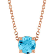 14K Rose 5.5 mm Natural Aquamarine 16-18" Necklace