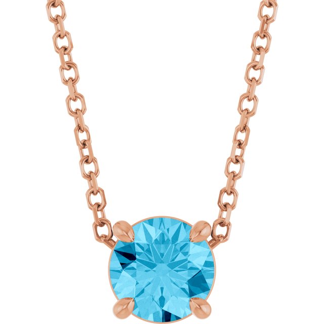 14K Rose 5.5 mm Natural Aquamarine 16-18" Necklace