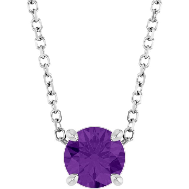Platinum 5.5 mm Natural Amethyst 16-18" Necklace