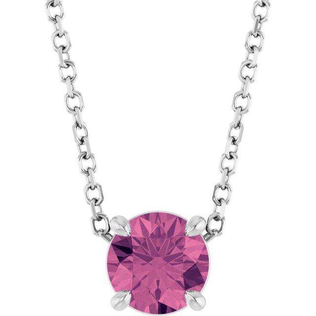 Sterling Silver 5.5 mm Natural Pink Tourmaline 16-18" Necklace