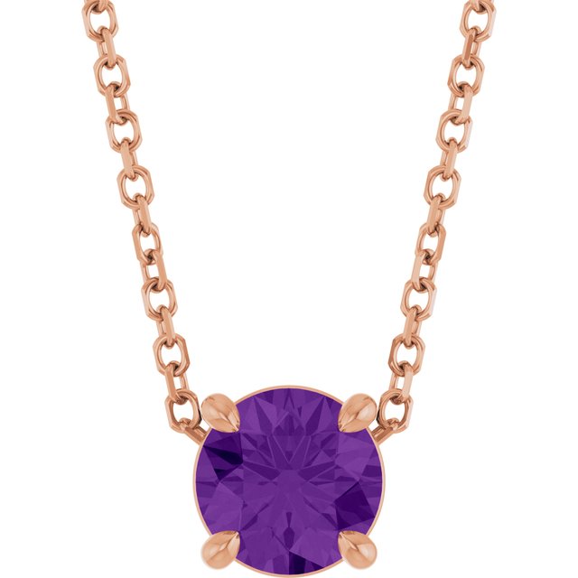 14K Rose 5.5 mm Natural Amethyst 16-18" Necklace