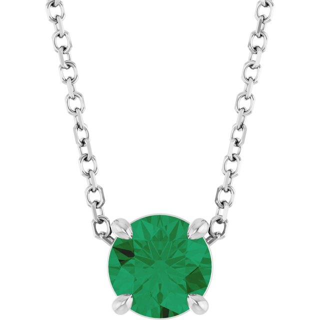 14K White 5.5 mm Lab-Grown Emerald 16-18" Necklace