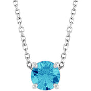 Sterling Silver 5.5 mm Natural Blue Zircon 16-18" Necklace