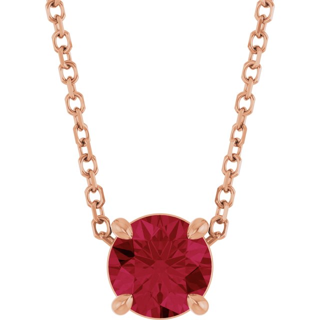 14K Rose 5.5 mm Lab-Grown Ruby 16-18" Necklace