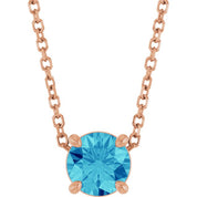 14K Rose 5.5 mm Natural Blue Zircon 16-18" Necklace