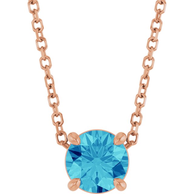 14K Rose 5.5 mm Natural Blue Zircon 16-18" Necklace