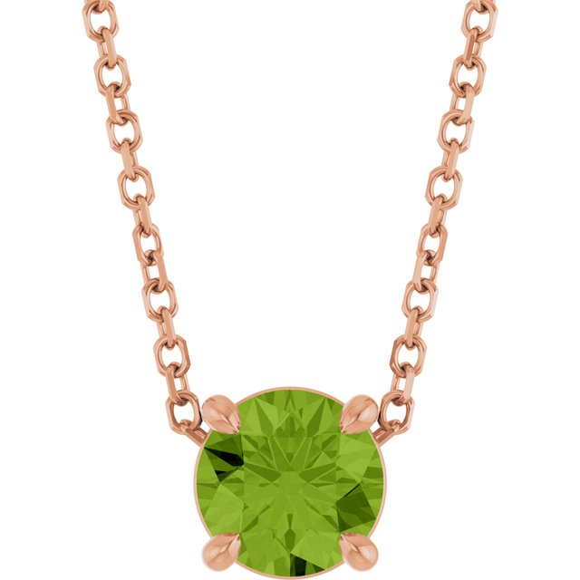14K Rose 5.5 mm Natural Peridot 16-18" Necklace