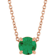 14K Rose 5.5 mm Lab-Grown Emerald 16-18" Necklace