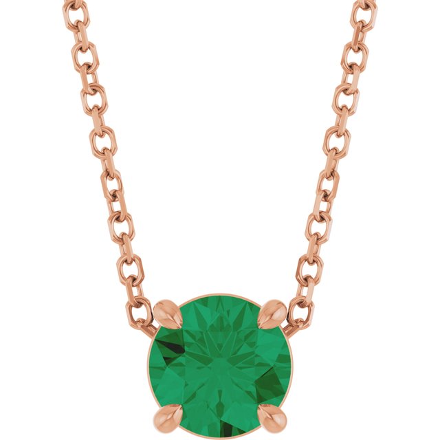 14K Rose 5.5 mm Lab-Grown Emerald 16-18" Necklace