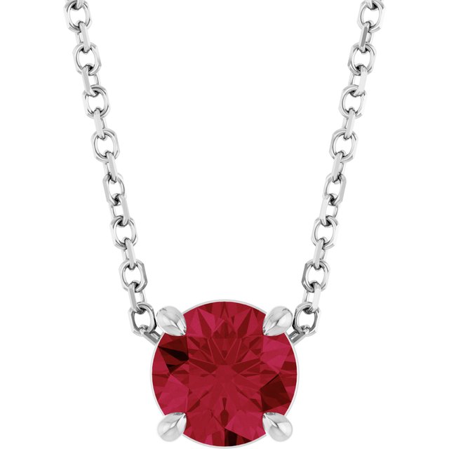 Platinum 5.5 mm Lab-Grown Ruby 16-18" Necklace