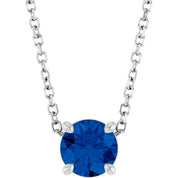 Platinum 5.5 mm Lab-Grown Blue Sapphire 16-18" Necklace