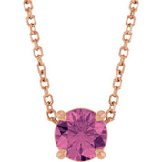 14K Rose 5.5 mm Natural Pink Tourmaline 16-18" Necklace