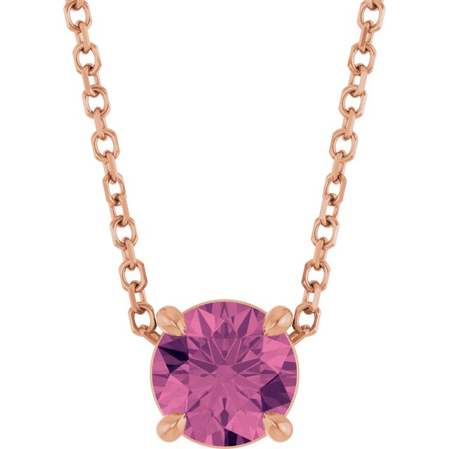 14K Rose 5.5 mm Natural Pink Tourmaline 16-18" Necklace
