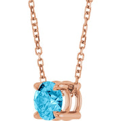 14K Rose 5.5 mm Natural Aquamarine 16-18" Necklace