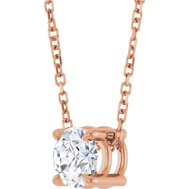 14K Rose 5.5 mm Natural White Sapphire 16-18" Necklace