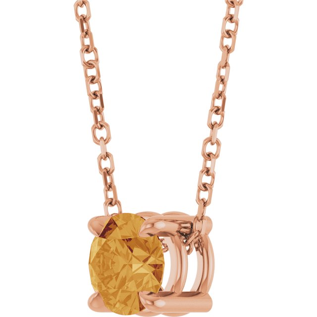 14K Rose 5.5 mm Natural Citrine 16-18" Necklace