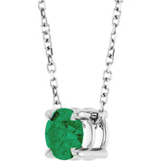 Sterling Silver 5.5 mm Lab-Grown Emerald 16-18" Necklace