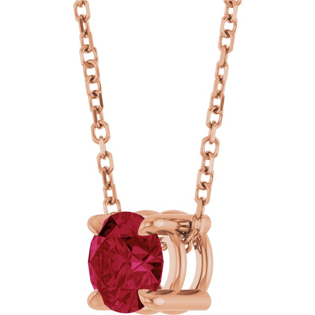 14K Rose 5.5 mm Lab-Grown Ruby 16-18" Necklace