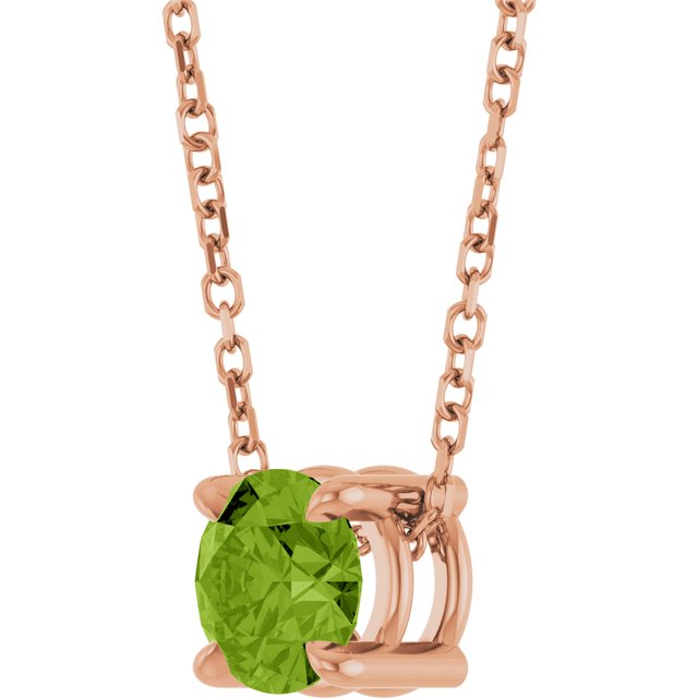 14K Rose 5.5 mm Natural Peridot 16-18" Necklace