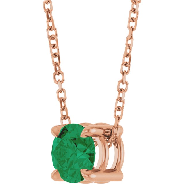 14K Rose 5.5 mm Lab-Grown Emerald 16-18" Necklace
