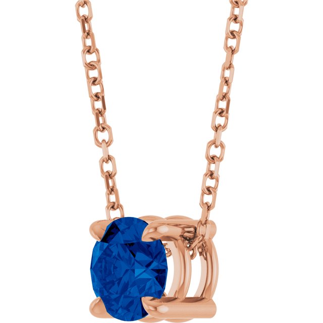14K Rose 5.5 mm Lab-Grown Blue Sapphire 16-18" Necklace